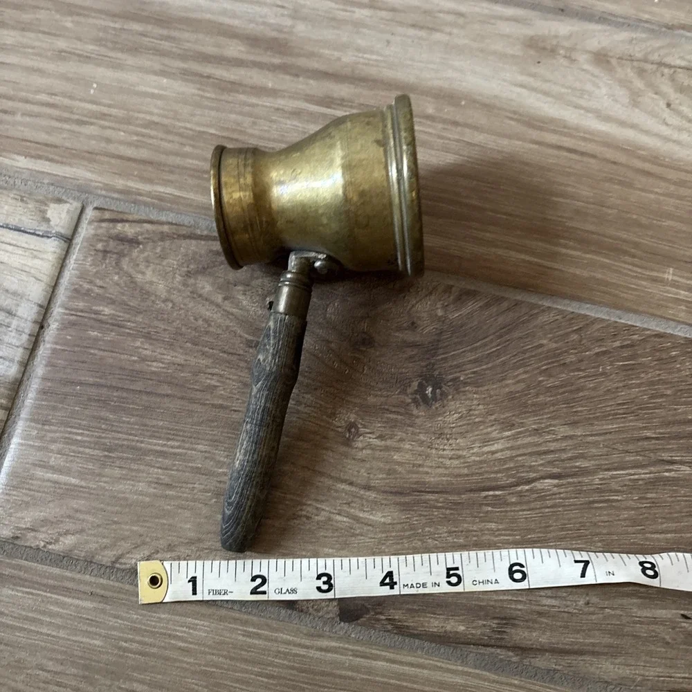 Vintage Turkish Cezve Brass Wood Coffee Pot Signed Stamped Ibrik Metalware